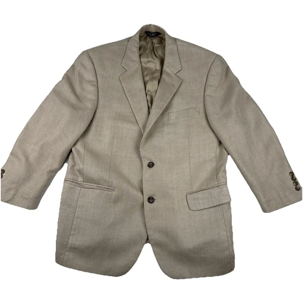Jos A Bank Silk Camel Hair Mens Tan Herringbone Blazer 42S Casual preppy